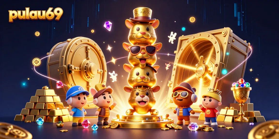 Spin the reels of pulau69's vibrant slot games in a lavish casino illustration.