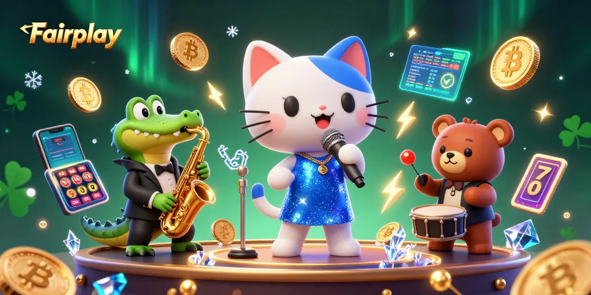 Experience Fairplay at the casino with a jazz-singer cat and animated characters enhancing the gaming atmosphere.