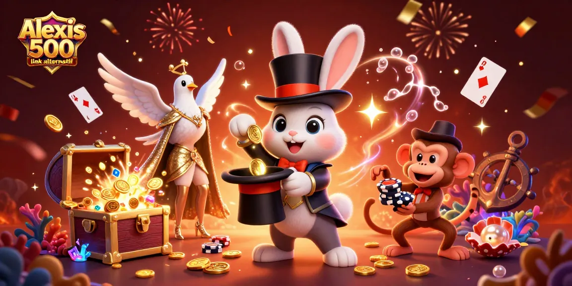 Experience the thrill of alexis 500 link alternatif as a magician rabbit pulls golden coins with excitement.
