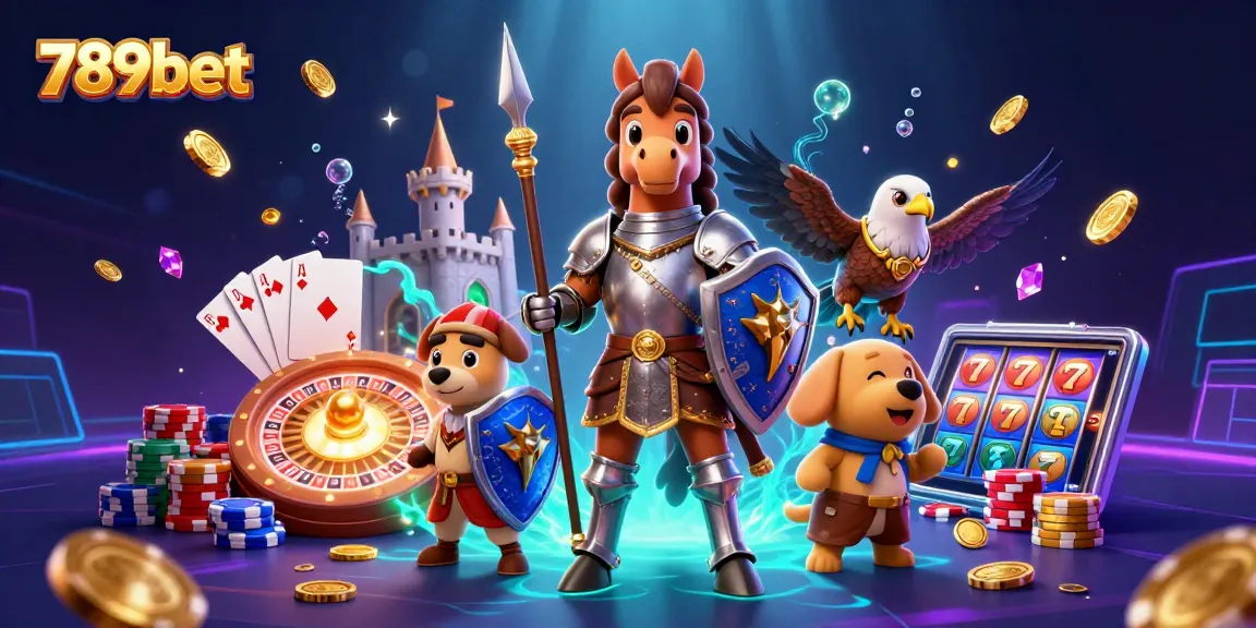 Experience the excitement of 789bet with knights, coins, and casino games in a vibrant 3D illustration.