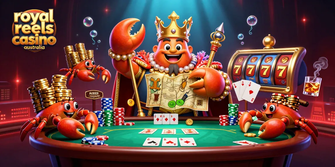 Experience the excitement at Royal Reels Casino Australia with a massive golden crab emperor leading poker games.