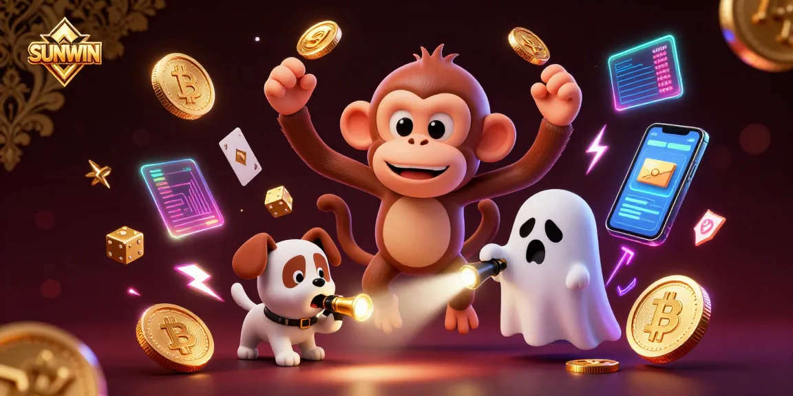 SUNWIN enhances the thrill of gaming as a mischievous monkey juggles golden treasures in a vibrant casino.