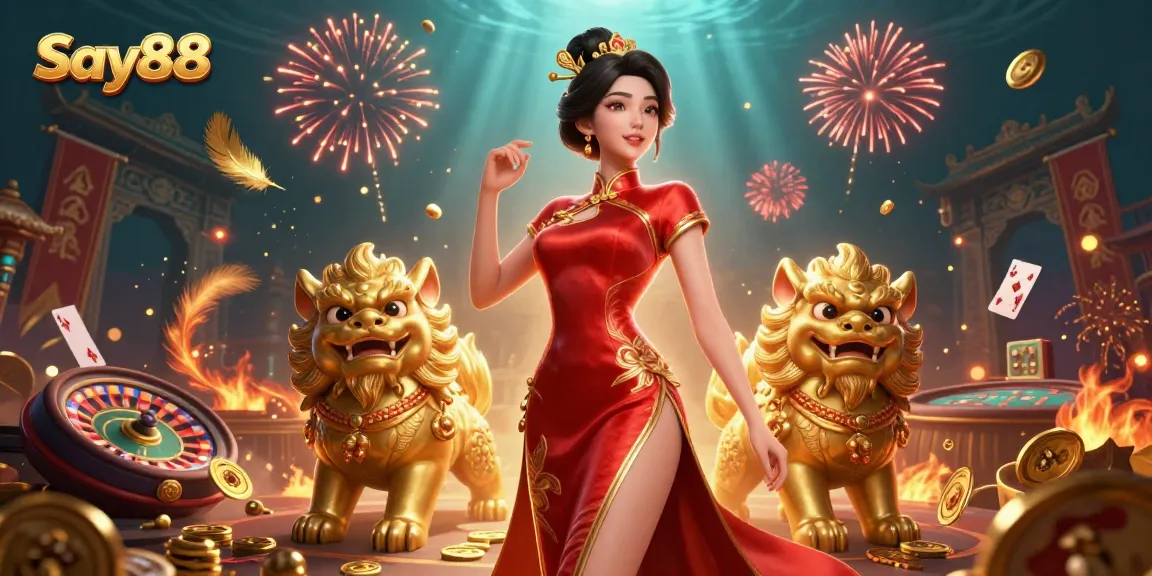 Experience the excitement of Say88 with glamorous characters amidst dynamic casino elements.