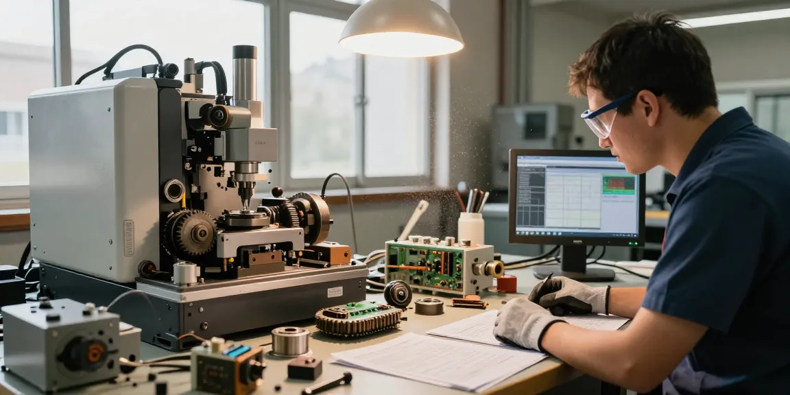 Technician inspecting the depo 5000 machine in a well-lit industrial workshop, demonstrating precision and expertise.
