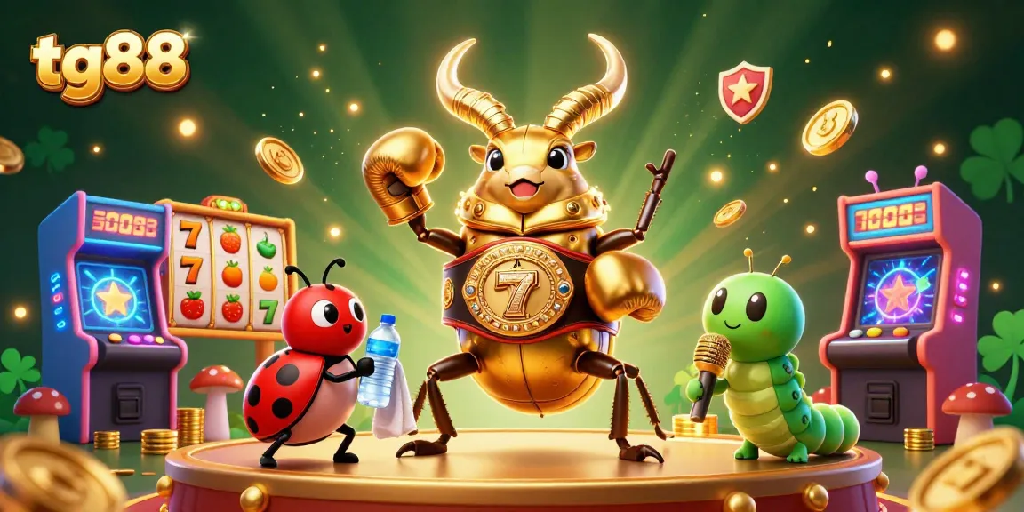 Engage with tg88's vibrant arcade-style slot games featuring a dynamic scene of a boxing stag beetle.