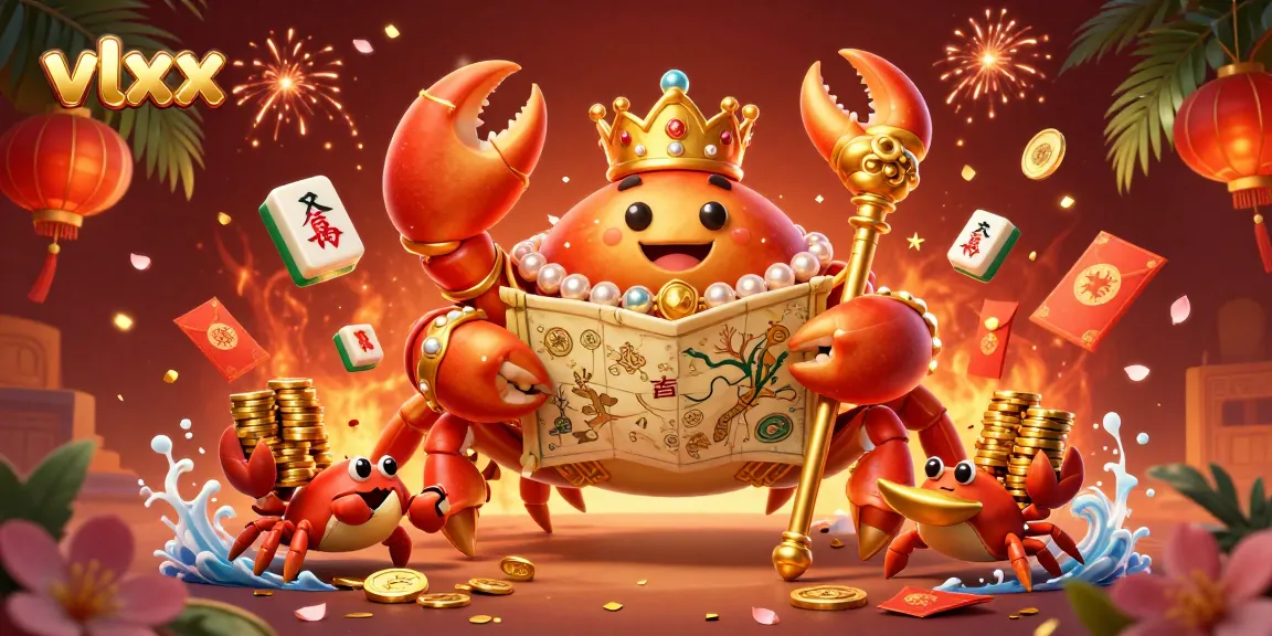 Engage in the thrilling casino world of vlxx with a dynamic scene featuring a golden crab emperor and lavish game elements.