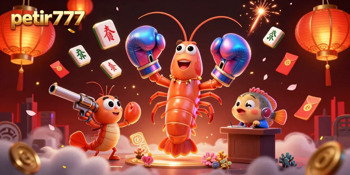 Engage with the action at petir777 gaming with vibrant shrimp characters surrounded by casino elements.