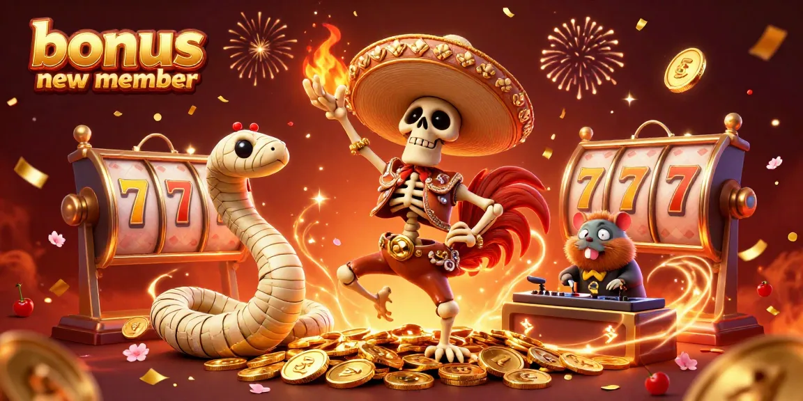 Celebrate with the bonus new member at a vibrant casino scene filled with exciting rewards!