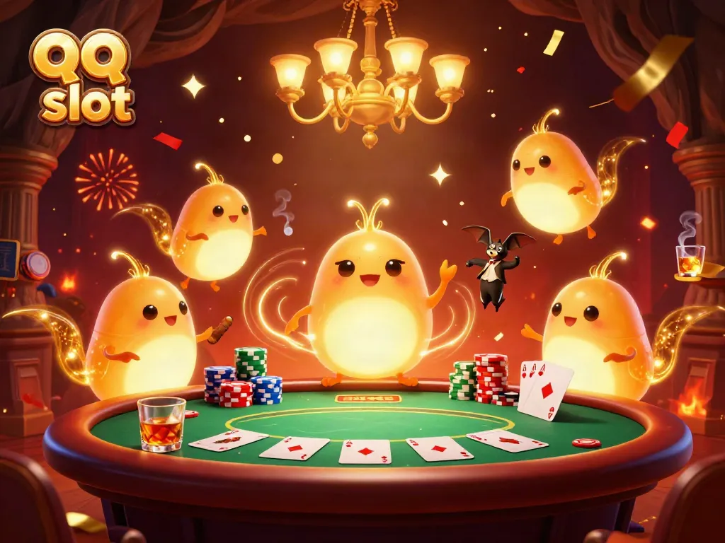 Experience thrilling gameplay at qq slot with glowworm characters lighting a vibrant casino scene.