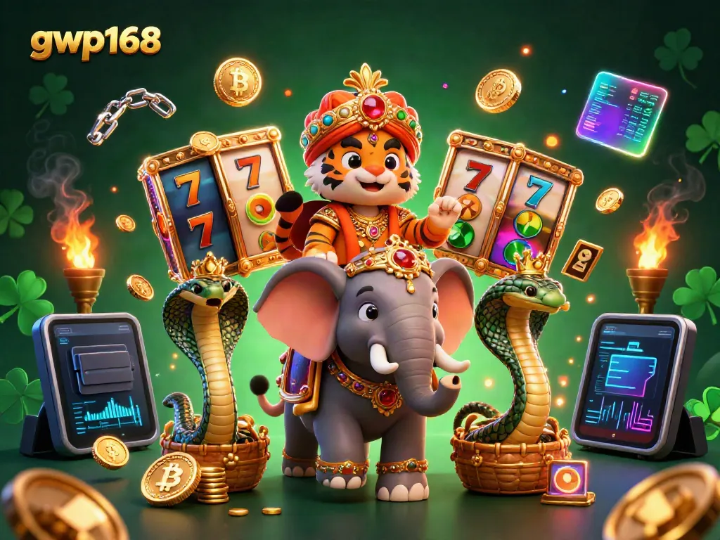GWP168 menyajikan ilustrasi menarik dengan maharaja dan elemen kasino yang mengundang keberuntungan.