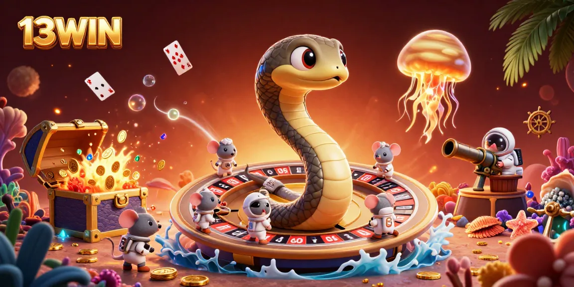 Experience thrilling betting with 13WIN in a vibrant cosmic casino scene with playful astronaut mice.