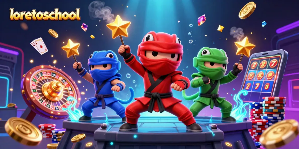 Experience thrilling gameplay at loretoschool with a vibrant 3D casino scene of chameleon ninjas.