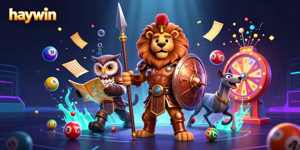 Haywin's gaming excitement thrives with vibrant lottery elements and heroic characters in this dynamic casino-themed illustration.