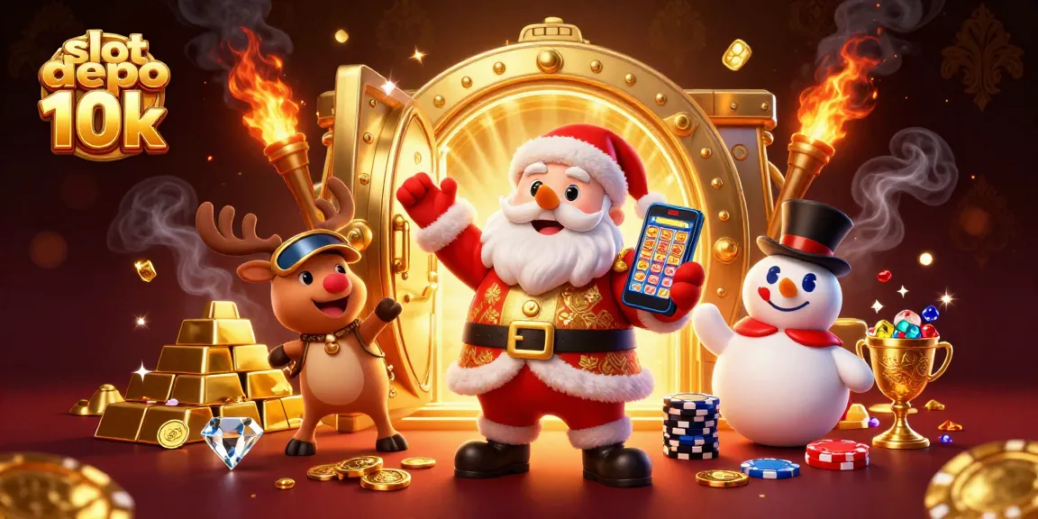 Experience the excitement of slot depo 10k featuring a Santa and friends in a rich casino scene.