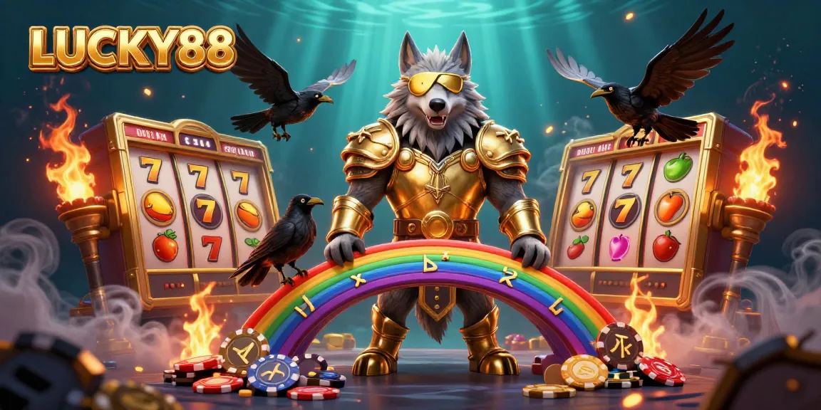 Experience the thrilling gameplay of LUCKY88 with vibrant slot elements and dramatic scenes.