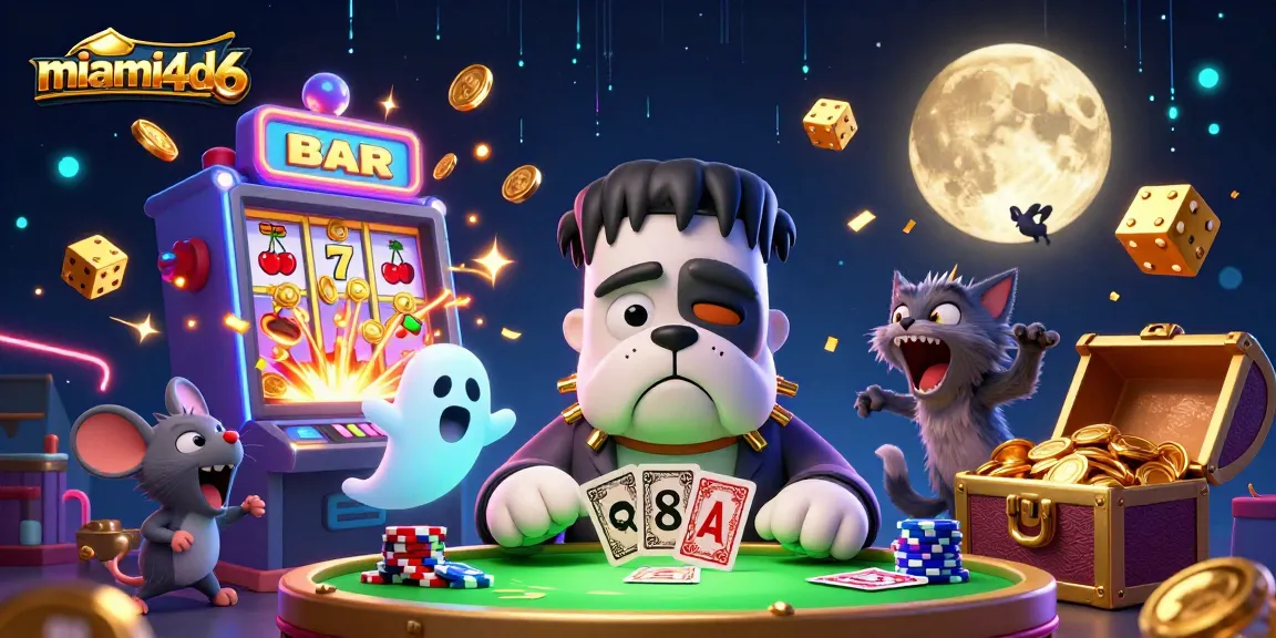 Play exciting slots at miami4d6 with 3D characters and dynamic casino elements in a vibrant scene.