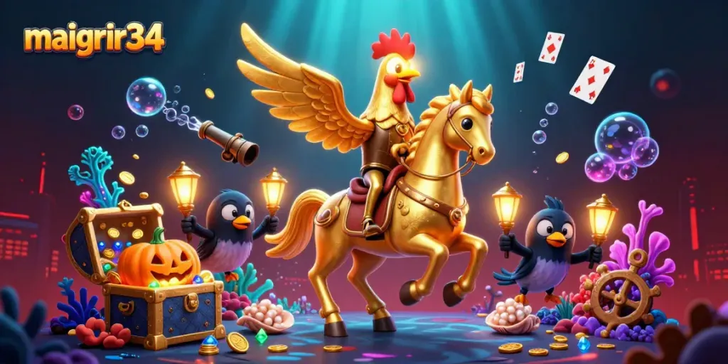 maigrir34 dynamique avec un coq doré et des éléments de casino colorés