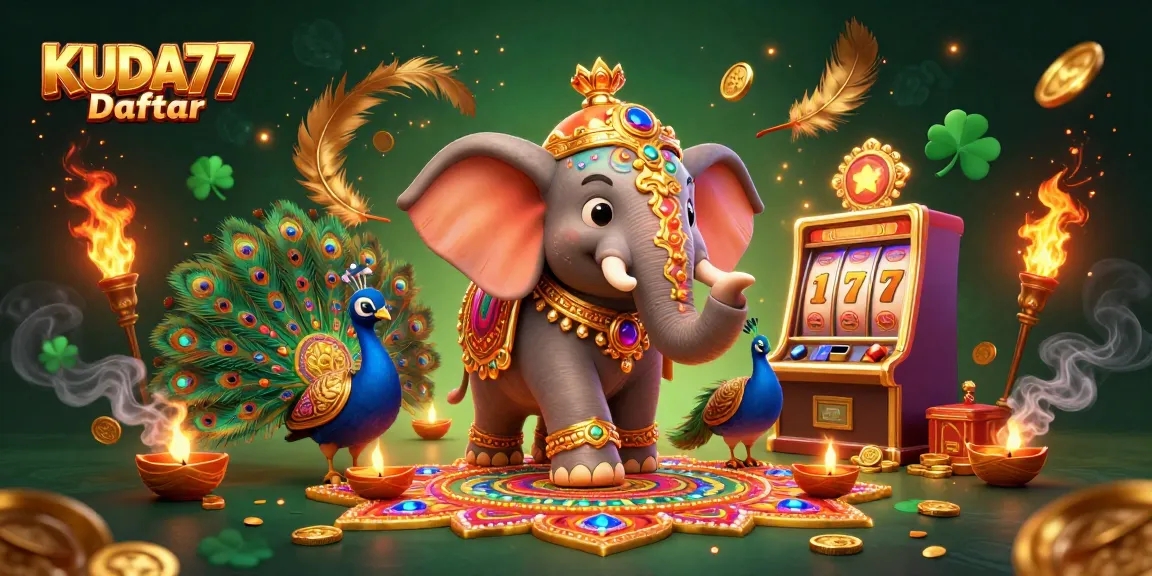 Permainan slot KUDA77 Daftar dengan elemen kasino penuh warna dan hiasan yang megah.