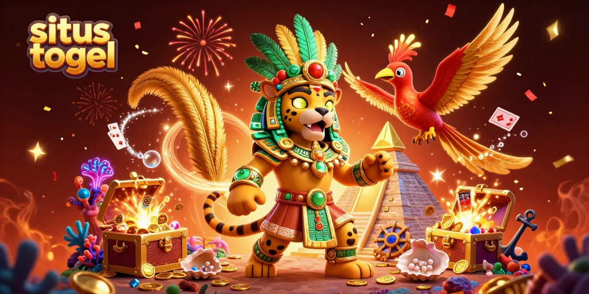 Engage with the exciting world of situs togel featuring a Mayan jaguar priest and treasures raining confetti.