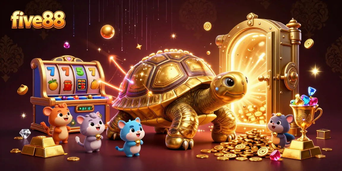 Play exciting games with five88's vibrant and dynamic casino atmosphere highlighting a colossal tortoise.