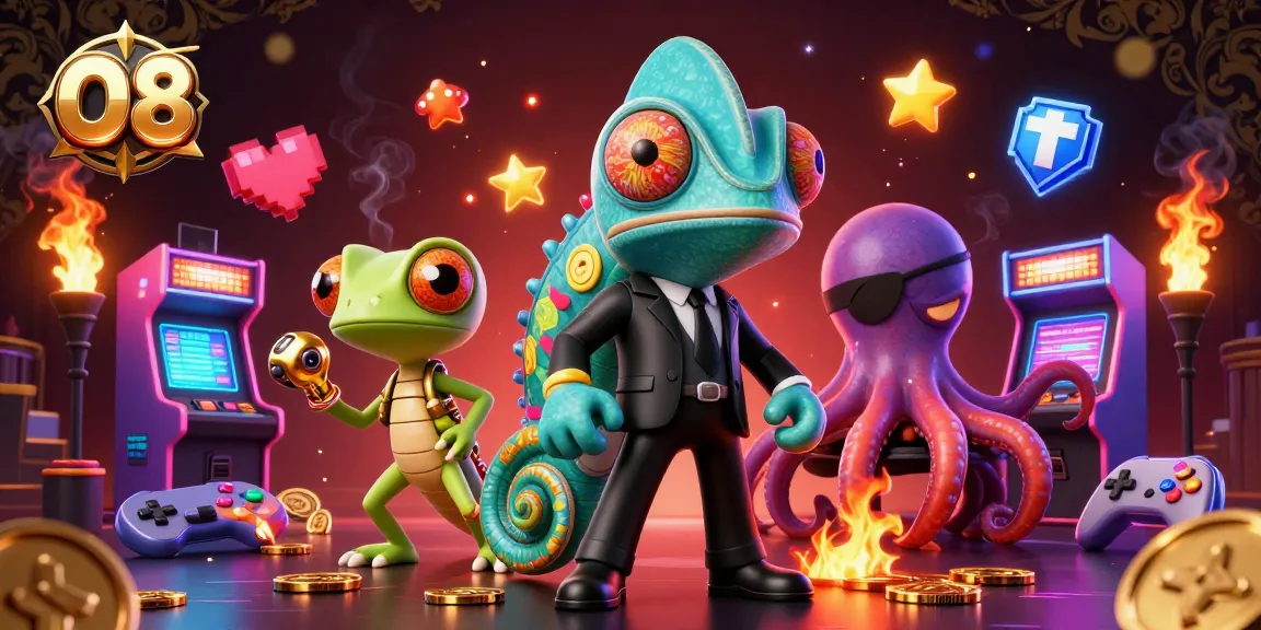 O8 chameleon agent strategizing in a vibrant casino setting with glowing game machines.