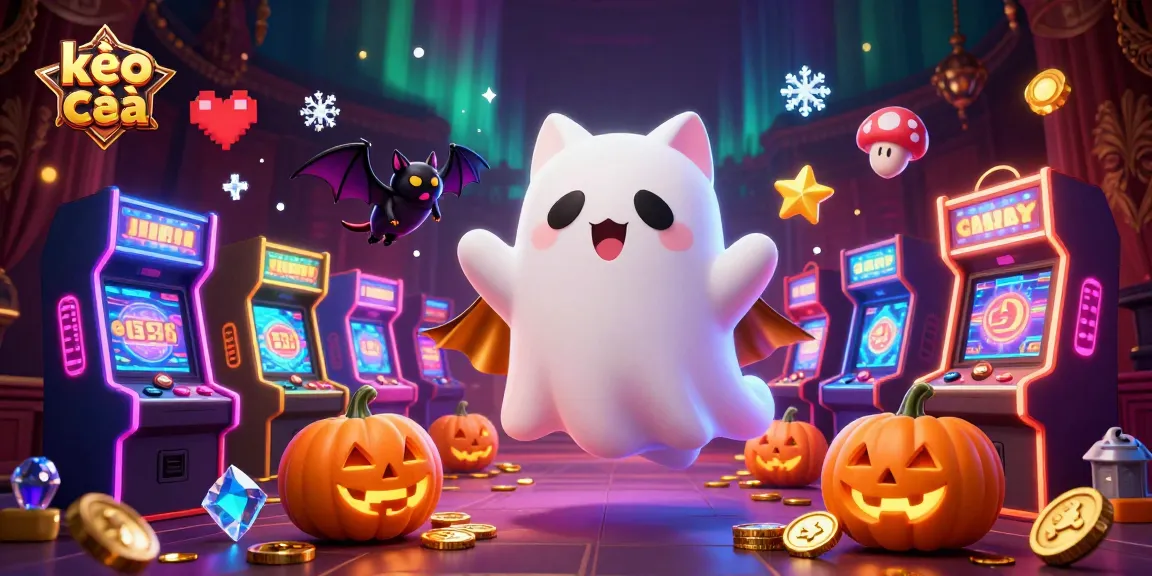 Wager on kèo nhà cái with a ghost cat and glowing jack-o-lanterns in a dynamic casino setting.