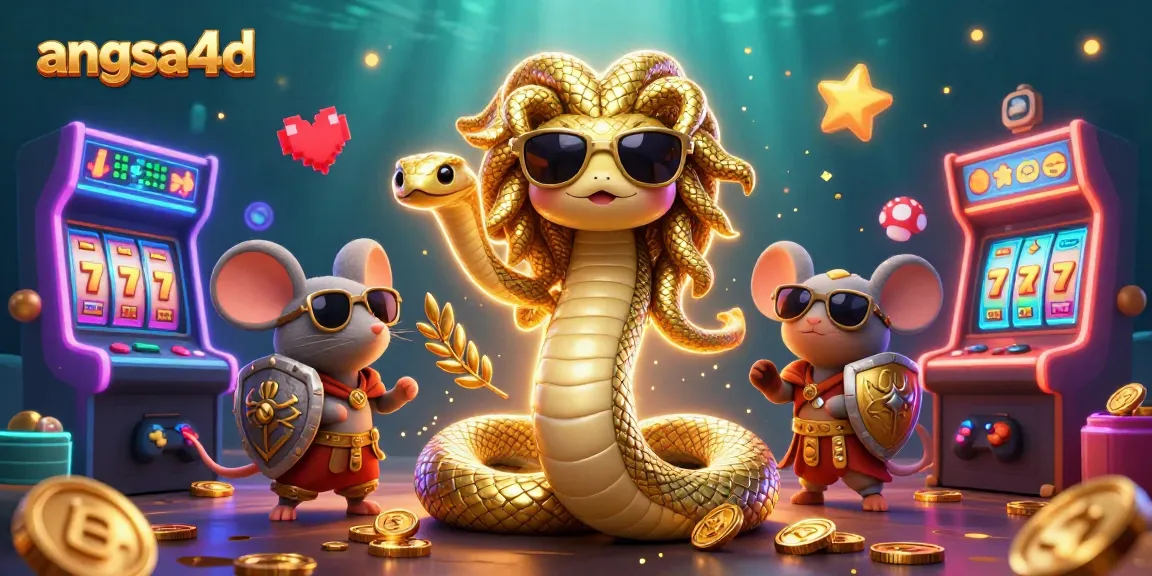 Engage with angsa4d's vibrant casino adventure featuring Medusa and a warrior mouse amidst gaming elements.