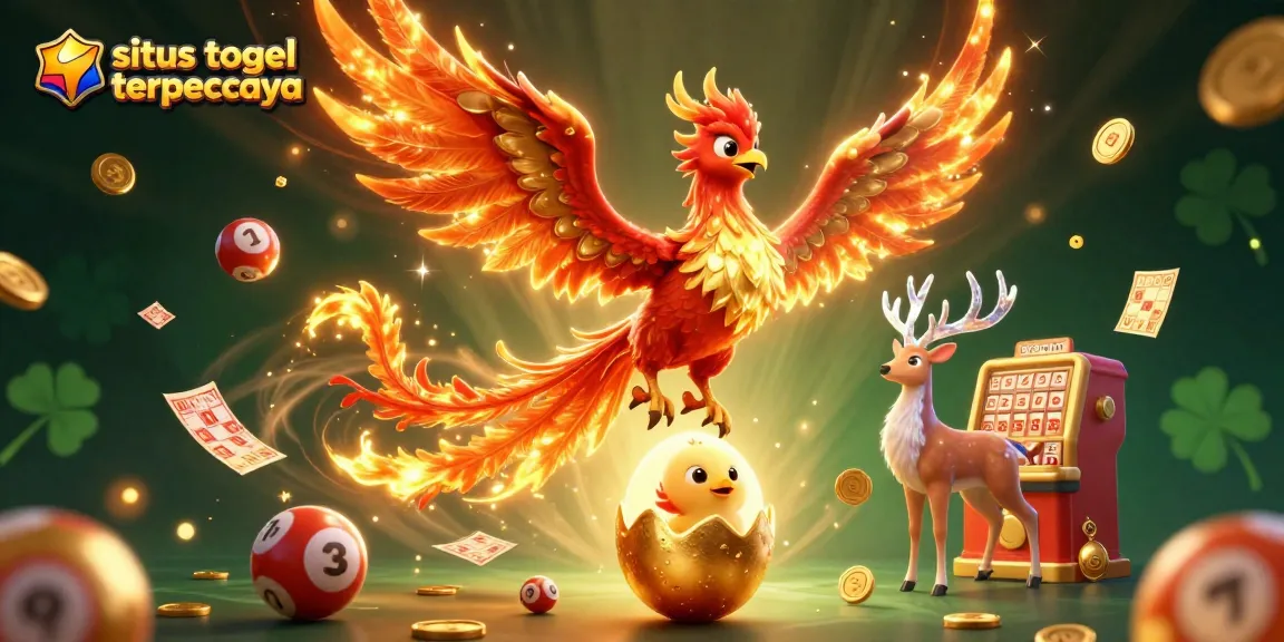 Experience dynamic gaming with situs togel terpercaya featuring lottery elements, golden coins, and vibrant characters.