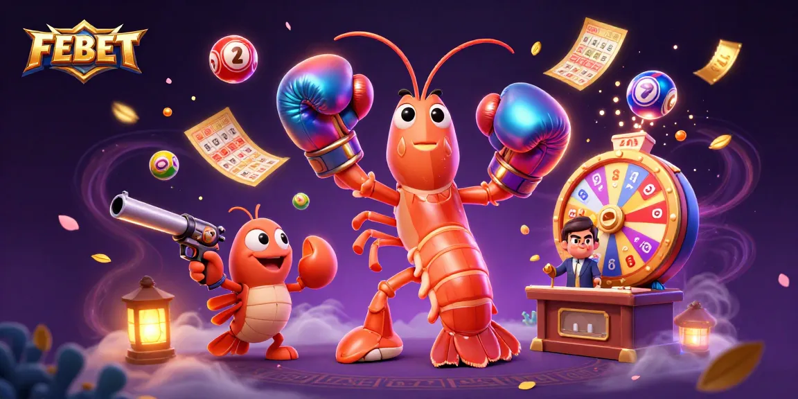 Win exciting prizes with FEBET and its vibrant 3D gaming characters in a lively casino scene.