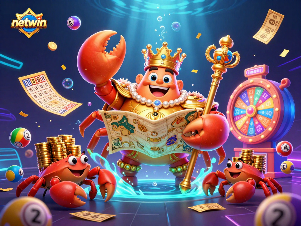 Experience the excitement of netwin as the golden crab emperor leads a treasure-filled lottery adventure.