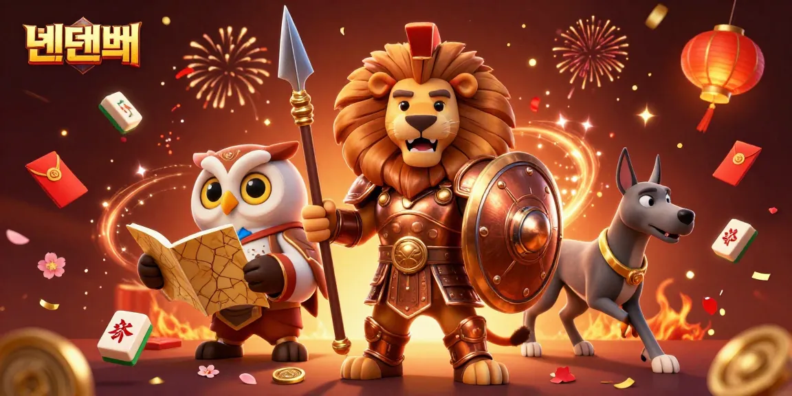 Experience winning strategies with 텐텐벳 in a vibrant, 3D casino world featuring a Spartan lion and tactical owl.