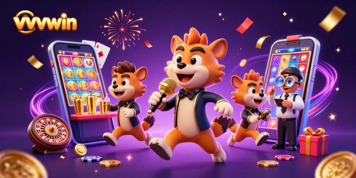 Experience the vibrant energy of vvvwin in a colorful casino scene with animated hyenas.