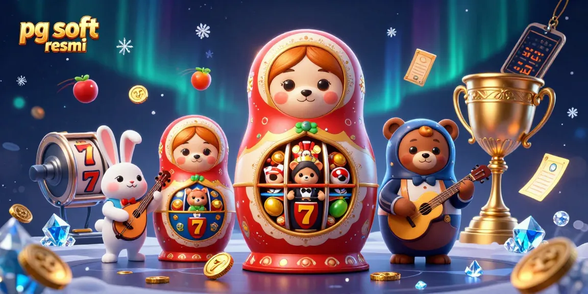 Bermain slot di pg soft resmi dengan beragam simbol dan elemen menarik dalam ilustrasi 3D.