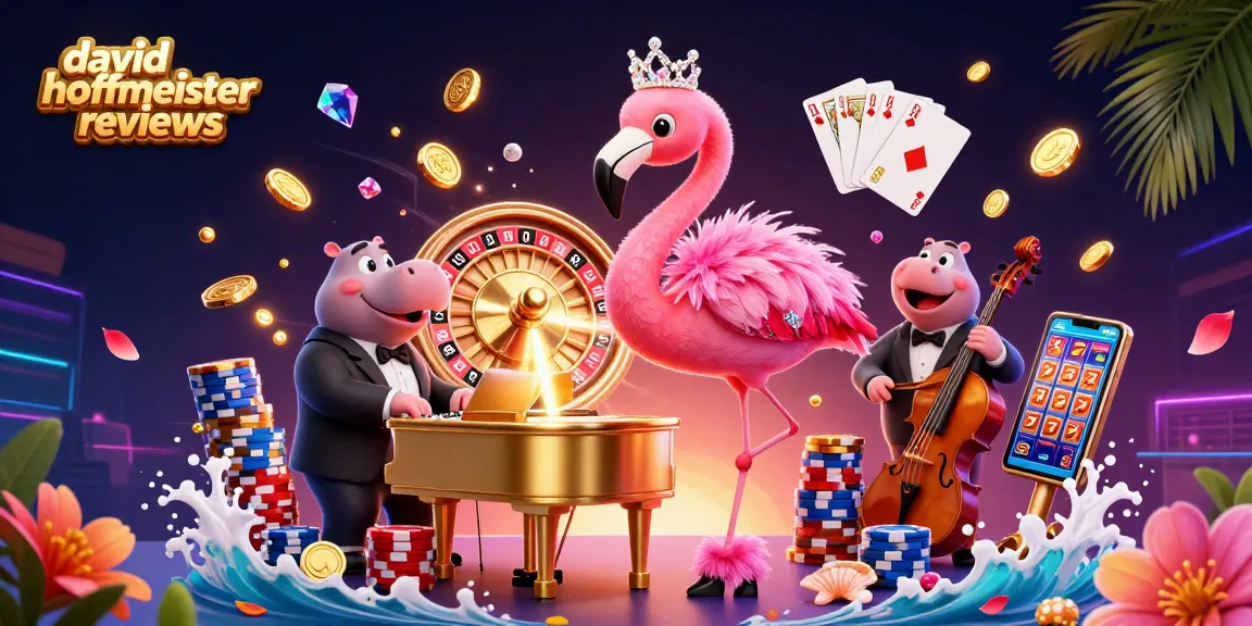 Engage with thrilling david hoffmeister reviews in a vibrant casino scene filled with gold coins and lively characters.