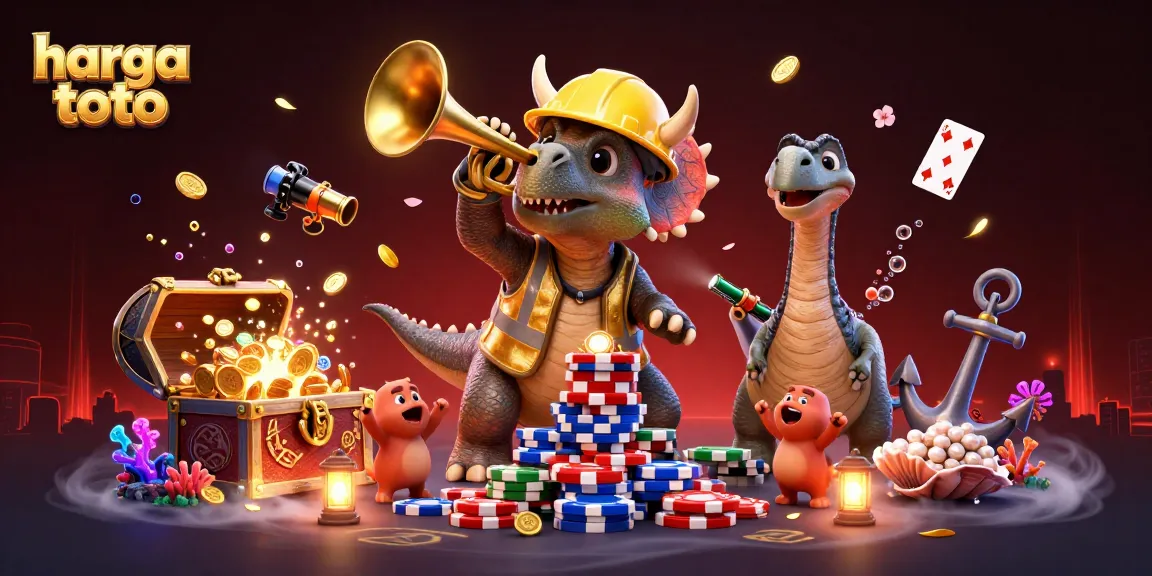 Experience the excitement of harga toto with this vibrant 3D casino scene featuring playful dinosaur characters.