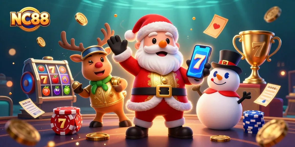 Experience excitement with NC88 as Santa celebrates winning slots alongside his dealer reindeer!