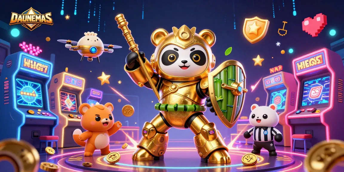 Engage in thrilling gameplay at DAUNEMAS with a vibrant 3D casino illustration filled with action.