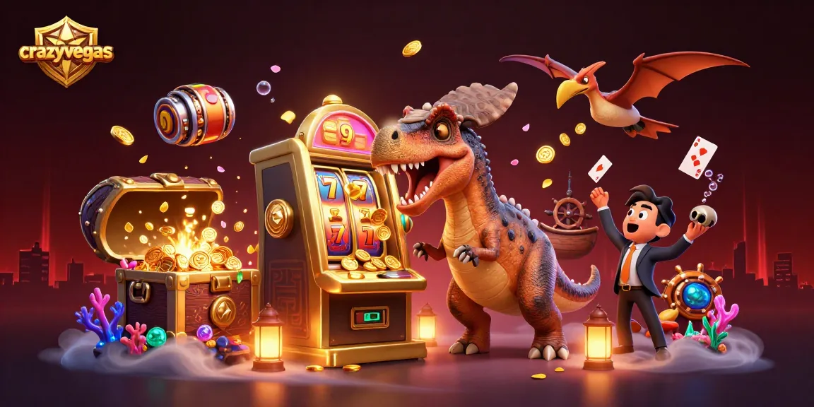 Experience crazyvegas excitement as a pachycephalosaurus triggers a jackpot in a vibrant casino scene.