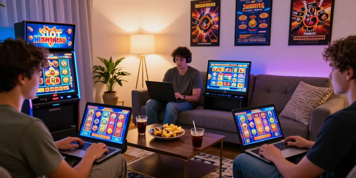 Players enjoying Slot Habanero games in a cozy environment, showcasing excitement and modern decor.