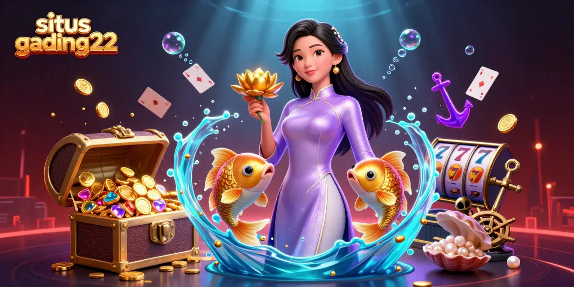 Situs gading22 showcases a vibrant casino scene with an Asian woman and dynamic gaming elements, emphasizing fun.