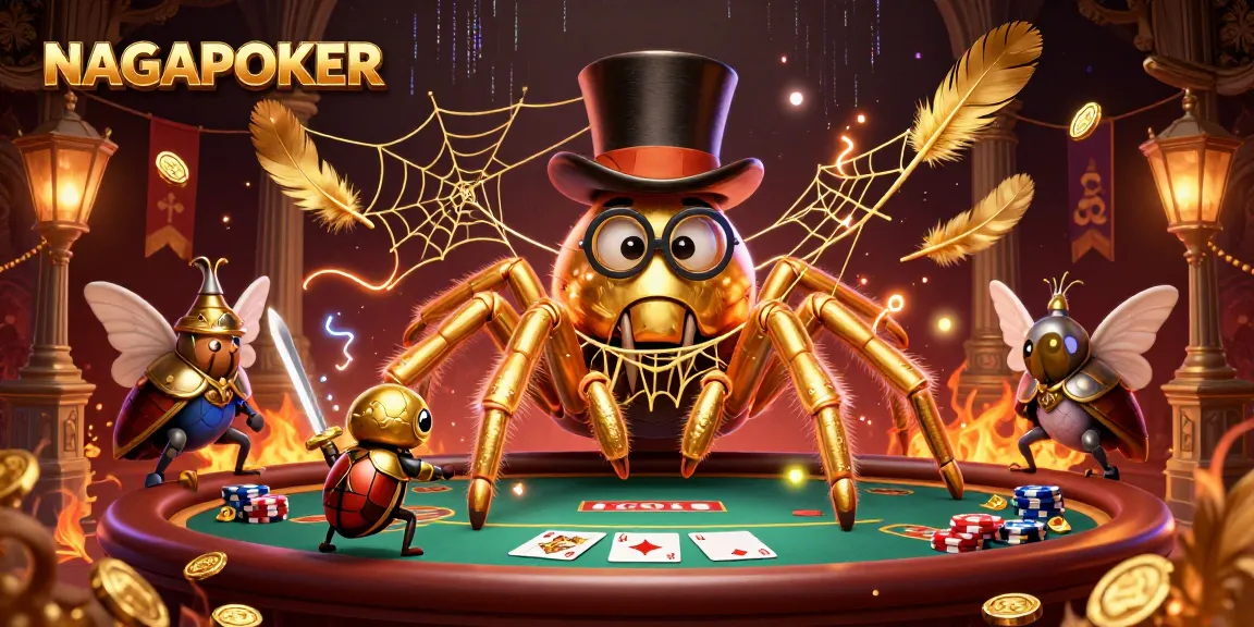 NAGAPOKER offers thrilling poker action with a giant golden tarantula and decorated beetle knight.