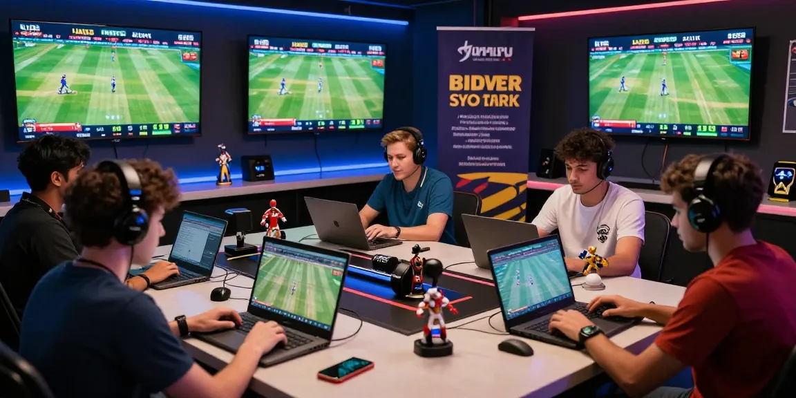 Exciting live cricket betting on FairPlay platform with diverse players engaged, showcasing dynamic atmosphere and modern lounge setting.
