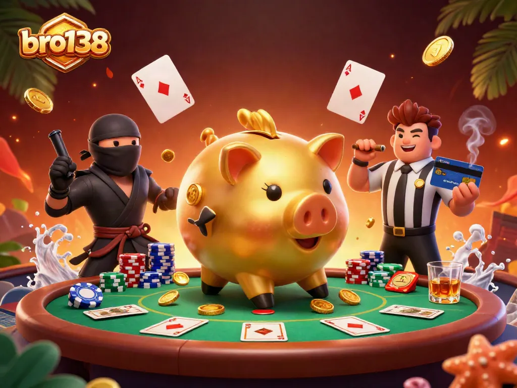 Engage with the exciting gaming atmosphere of bro138 featuring vibrant casino characters and rich details.