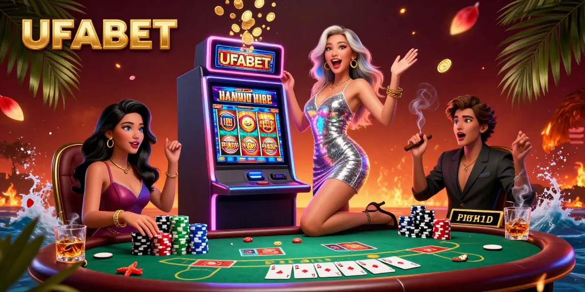 Experience the thrill of UFABET with stunning graphics and vibrant casino elements in this 3D illustration.