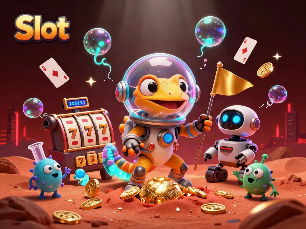 Bermain slot di kasino emas yang ditemukan di Mars oleh gecko Martian dengan robot pendamping