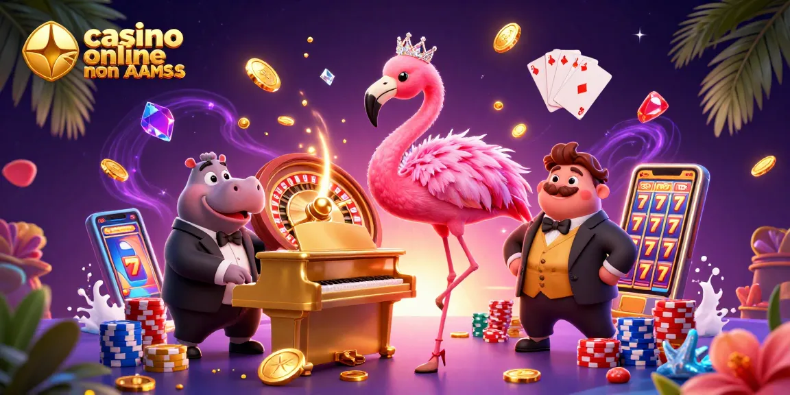Immergiti nella vivace scena di un casino online non AAMS con personaggi animati e elementi di gioco.