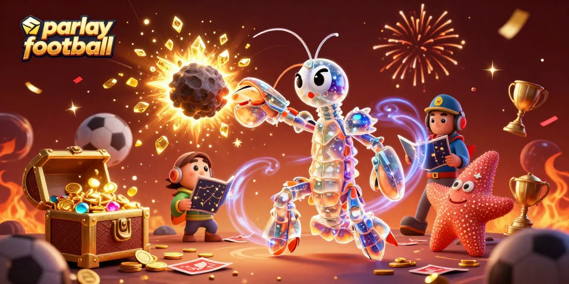 Bet on parlay football and celebrate winnings with a dynamic 3D scene of a galactic samurai and treasure.