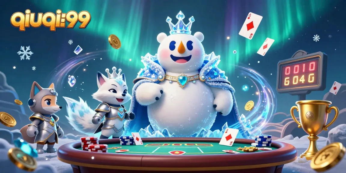 Experience thrilling poker at qiuqiu99 with a vivid 3D scene of game elements and characters.