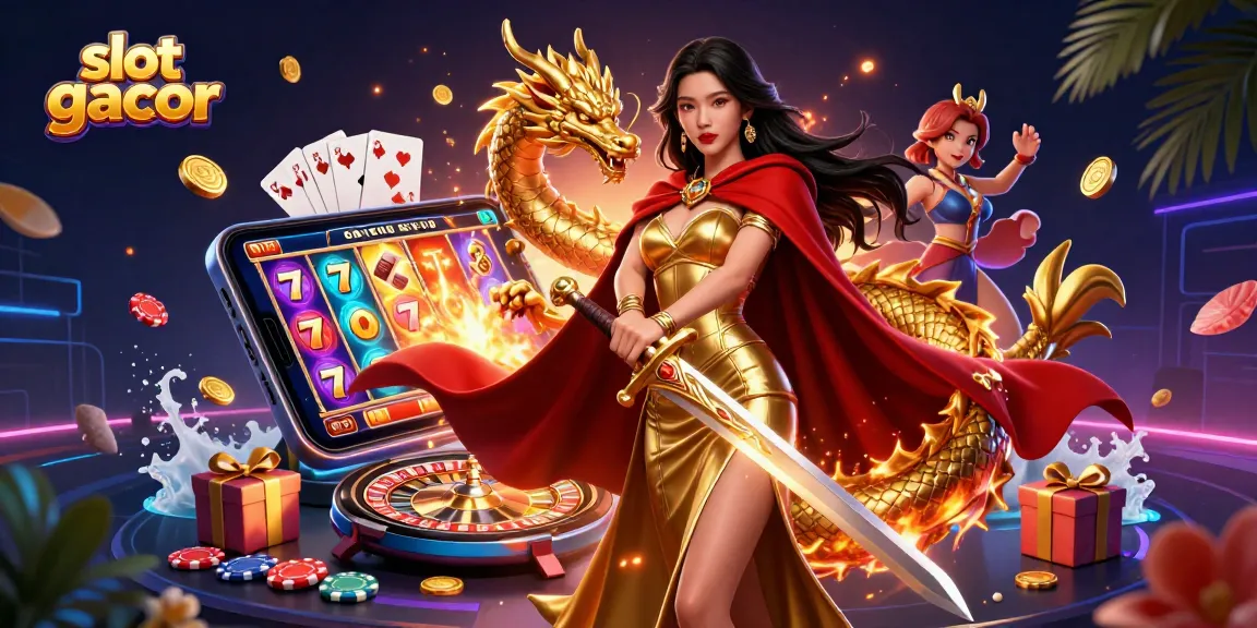 Engage in thrilling action with slot gacor as coins erupt from the game screen alongside slot reels.