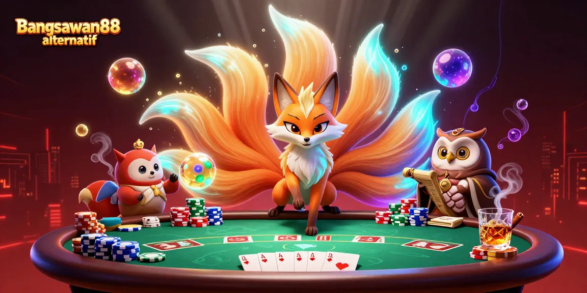Bangsawan88 alternatif showcases an engaging poker scene with mystical characters and vibrant game elements.